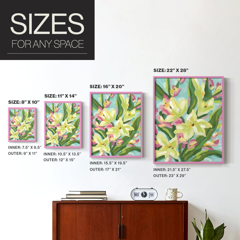 Impression encadrée Floral Vibration II - bois massif, Rose, H 11 po x l 9 po