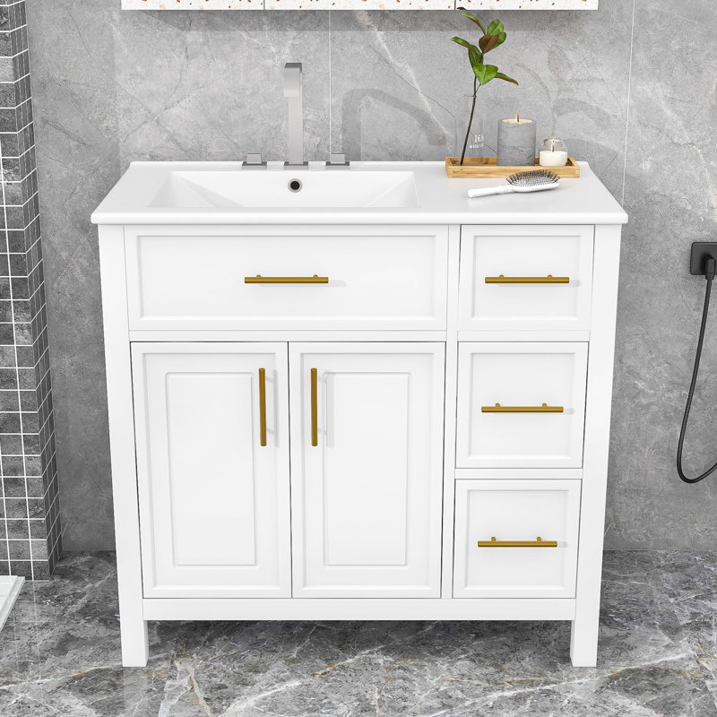 Meuble-lavabo autoportant élégant avec tiroirs, Blanc