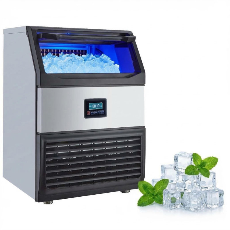 Ice Maker Machine 265LB/24H with 55lbs Storage Under Counter Ice Maker Machine Commercial Stainless Steel Self-Cleaning Blue Light & Built-in Water Filter for Bar/Office