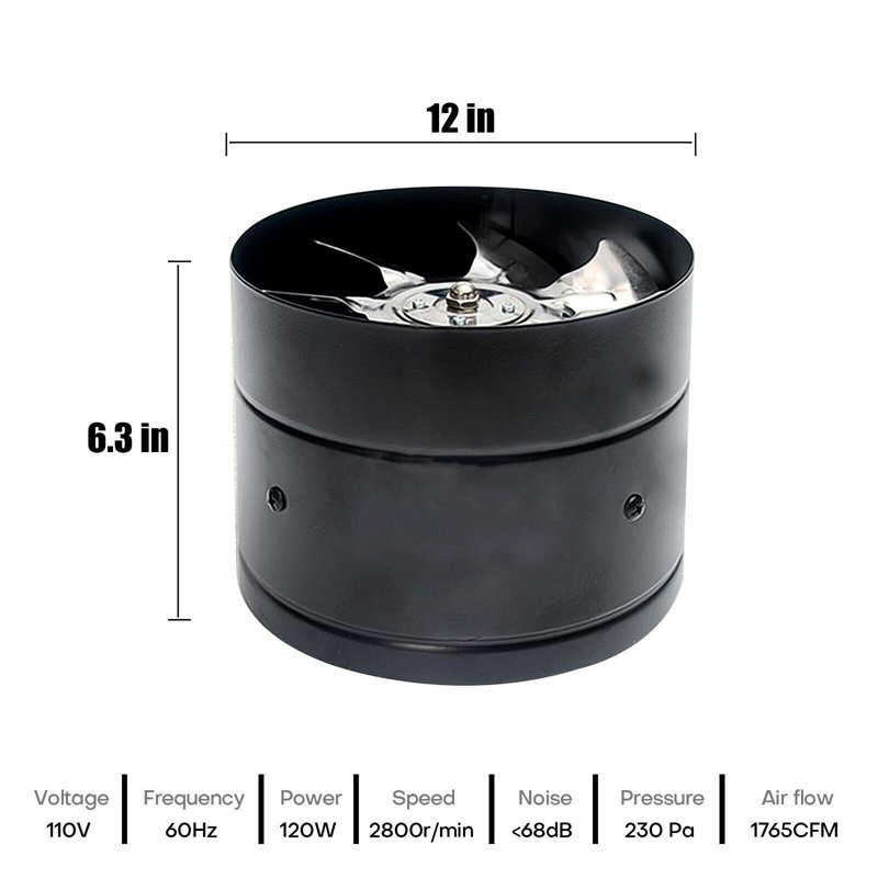 8 po 10 po 12 po Échappement en ligne Ventilateur de ventilation Boost, Noir