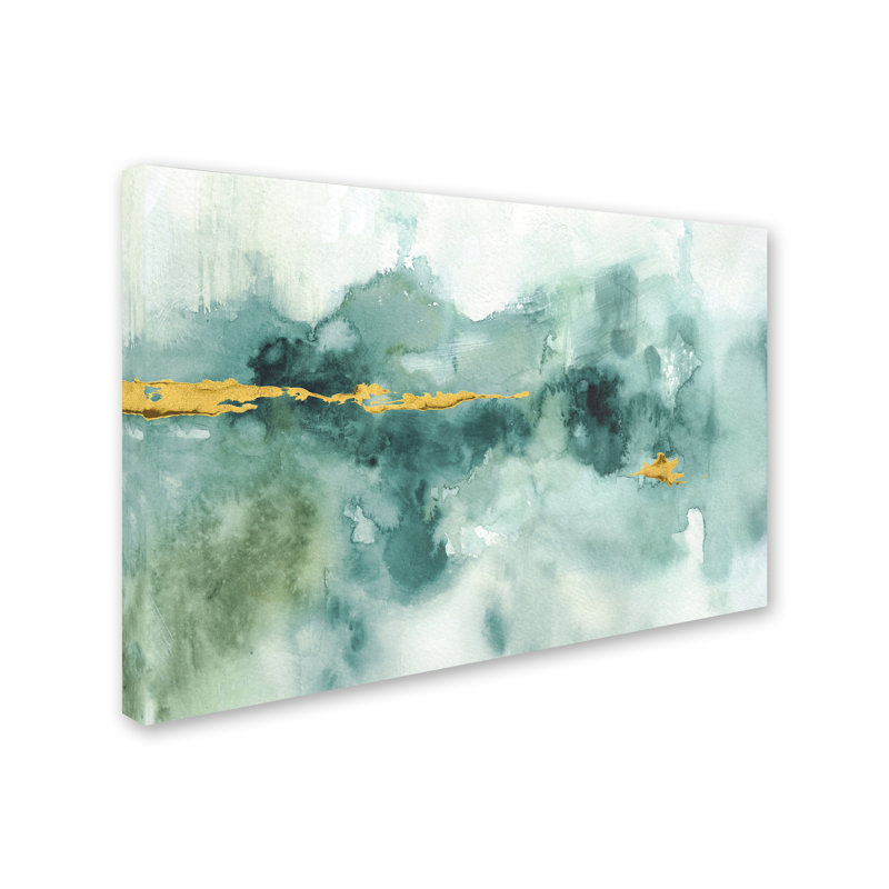 Large Blue and Green Abstract Canvas Art with Gold Streak