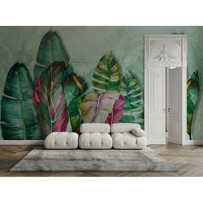 Papier peint tropical à feuilles de bananier tropical, L 100 po x l 150 po