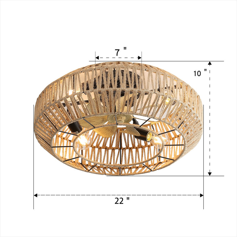 Ventilateur de plafond compact de 22 pouces avec moteur à courant continu, télécommande à 6 vitesses, ensemble d'éclairage à DEL intégré et pales réversibles en ABS noir mat