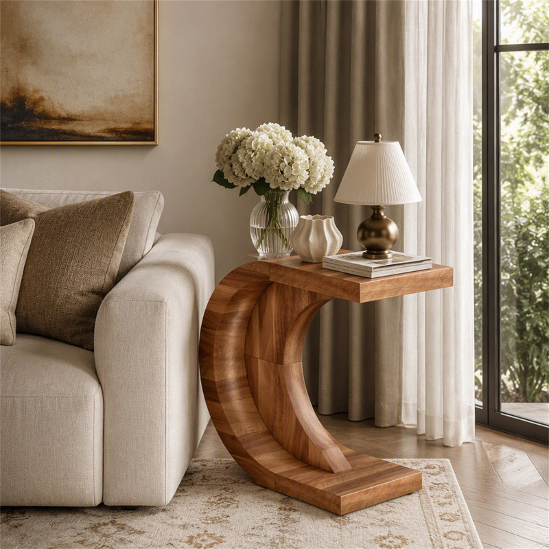 Table de bout en C, table d'appoint en bois, Walnut, Walnut, Walnut