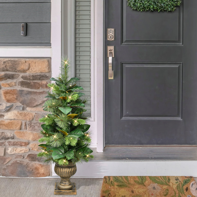 3 Ft. Pre-Lit Potted Magnolia Leaf Artificial Tree