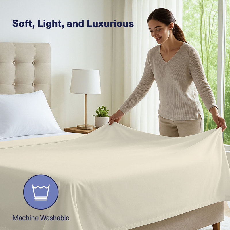 100% Organic Viscose From Bamboo Flat Sheet Only, 300 Thread Count, Extra Wide, Cooling & Breathable, Double Stitching, Bedding Sheet - Gift-Ready Packaging (Buttercream)