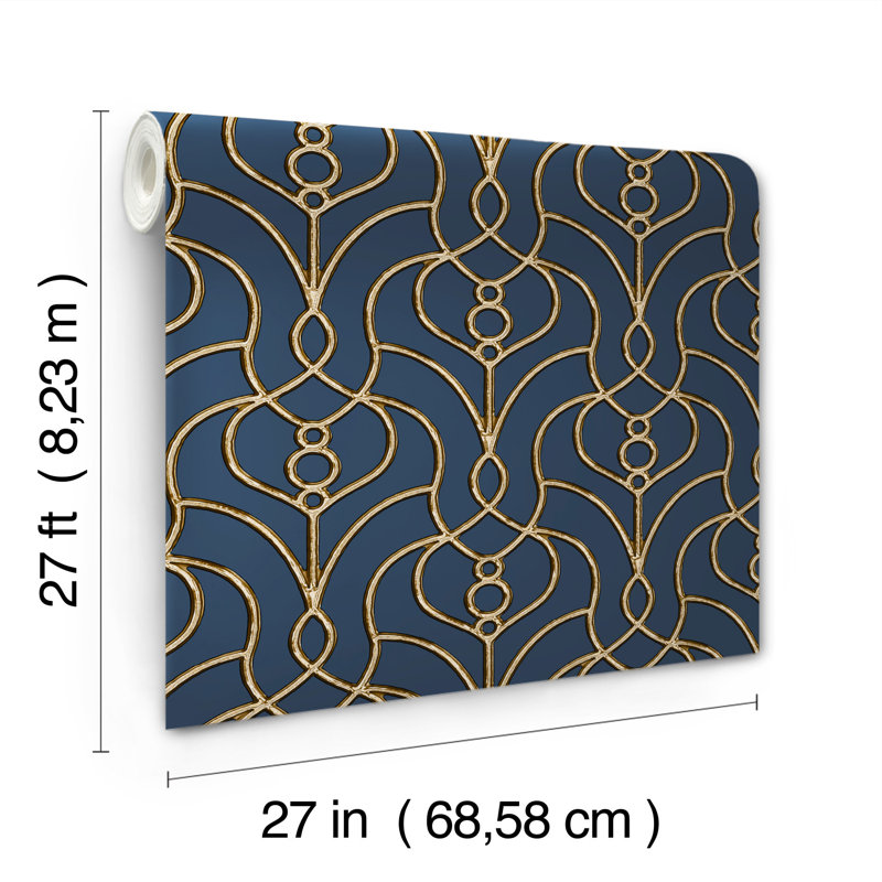 Divine Trellis Shimmer Wallpaper Roll, Navy