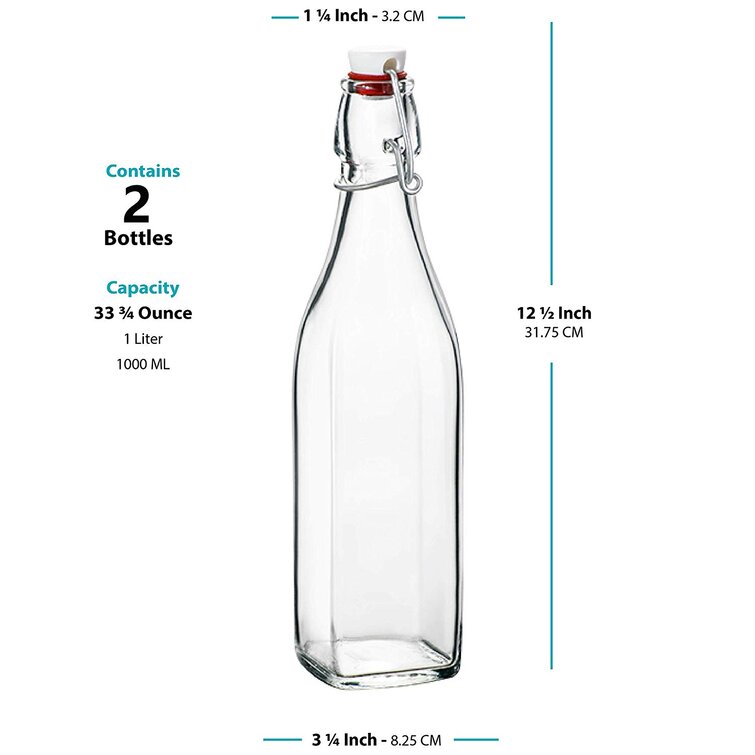 34 oz. Wire Lid Square Glass Carafe Water Bottles | Plum Grove