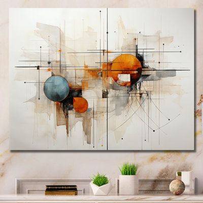 Teal Orange Line Art Conceptual Abstracts I - Line Art Wall Art For Living Room