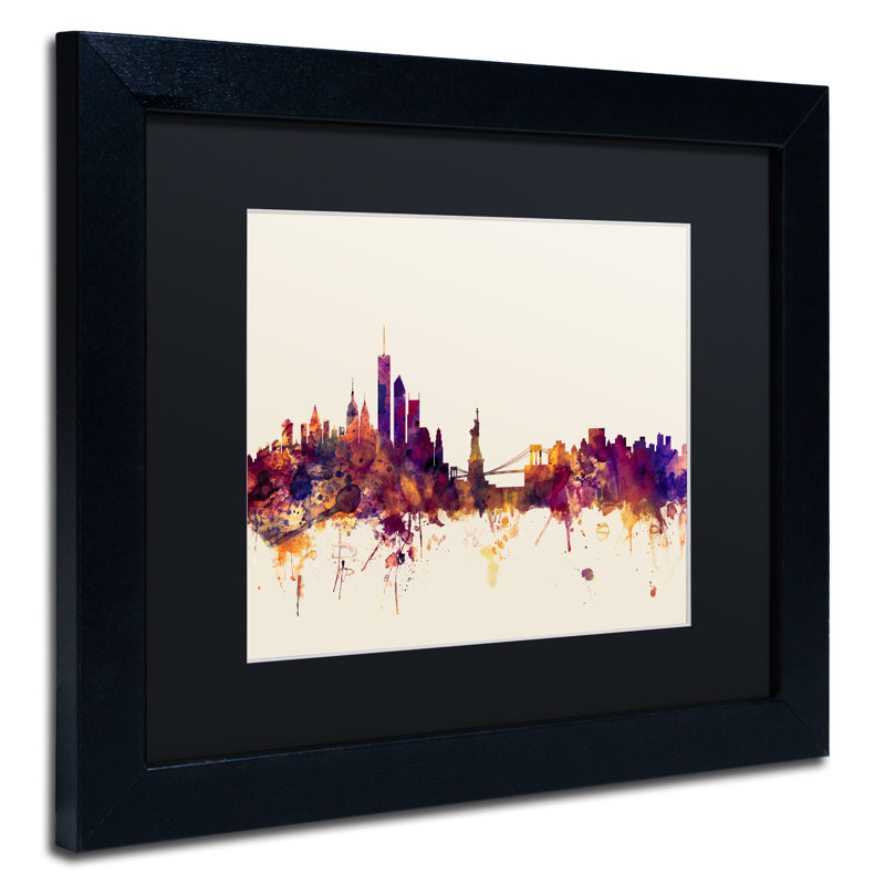 New York Skyline IX, reproduction d'impression sur toile encadrée, H 11 po x l 14 po x P 0,5 po, Noir, Toile avec cadre noir