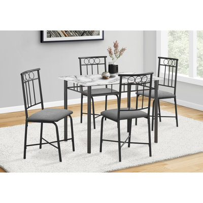 5pcs Dining With 40" Rectangular Table, White Marble Look Laminate, Black Metal, Comfortable Modern Grey Chairs Table , Rectangular, Appearance Lamina