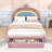Velvet Upholstered Platform Bed with Rainbow Design Headboard and 2 Drawers-570422556