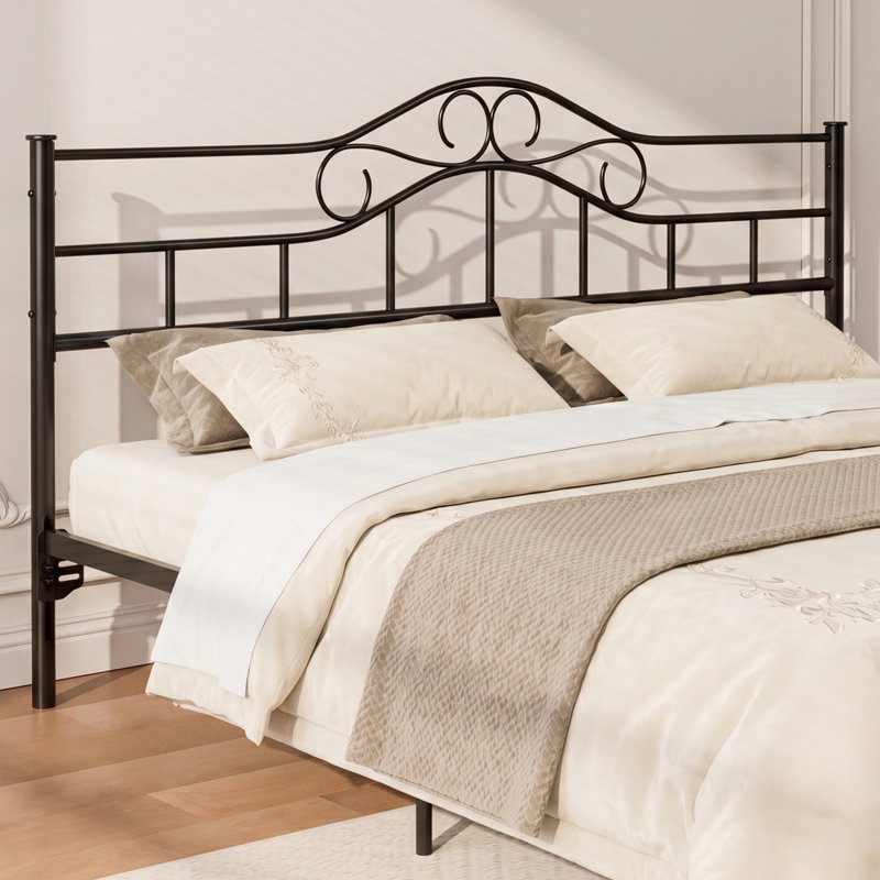 Metal King Size Headboard Only, Adjustable Height, Steel Curved King Headboard For Bedroom, Farmhouse Scrollwork Design, Attach Frame, Easy Assembly, Black