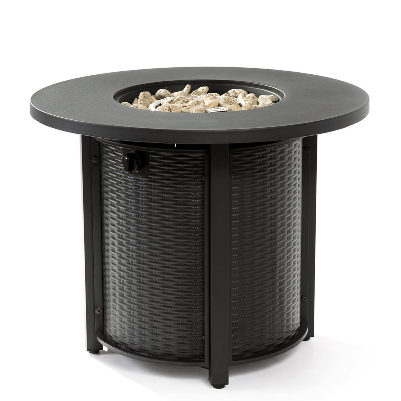 32Inch Fire Pit Table In Black Steel, Enhancing Patio Ambiance Adding Warmth And Style To Your, 24.47" H x 32.55 W x 31.41" D