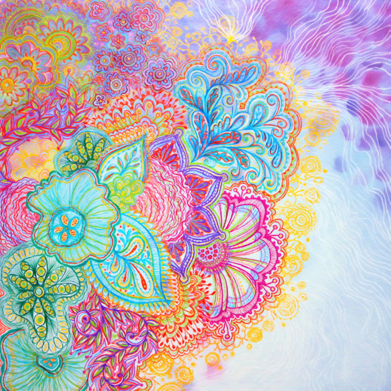 Motif floral, mauve clair, vert, blanc, H 12 po x l 12 po, Non, Toile tendue