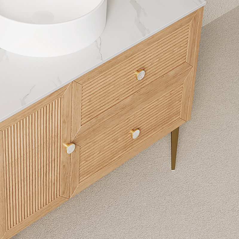 Armoire de salle de bain autoportante 36 po avec comptoir en pierre frittée blanc de Carrare, deux tiroirs et une porte (PAS de lavabo)