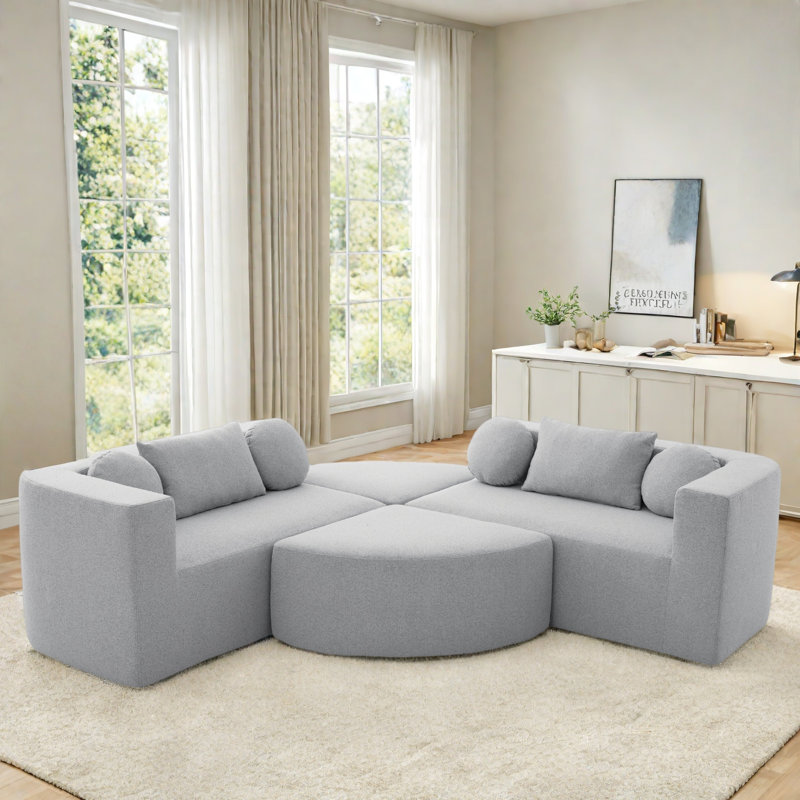 Canapé modulaire à compression avec siège profond et design incurvé Boneless, Boucle gris