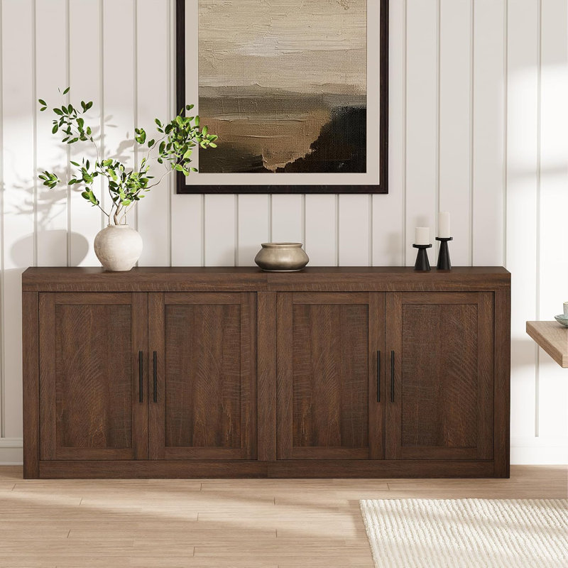 Sideboard Buffet Cabinet, Mid Century Modern Accent Cabinet with Doors, Wood Coffee Bar Media Console Credenza, Wolnut