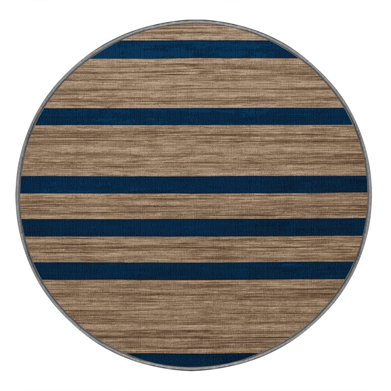 Tapis gris à rayures horizontales lavable à la machine, Rond 3 pi