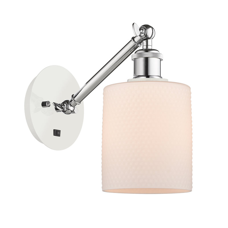 Shauna Armed Sconce, Matte White, Incandescent, White/Polished Chrome