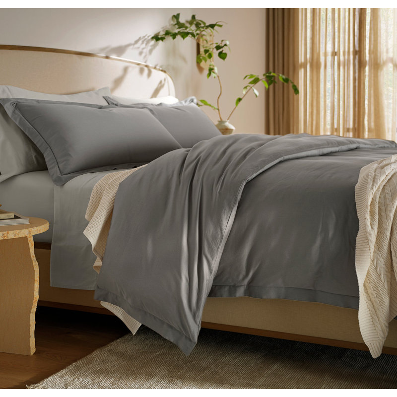 Signature Hemmed Duvet Set, Queen Duvet Cover + 2 Standard Shams, Stone
