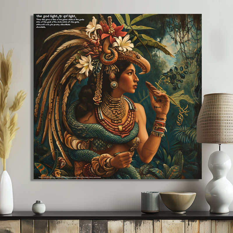 Quetzalcoatl, dieu mexicain du chocolat, H 36 po x l 36 po x P 1,5 po, Toile tendue