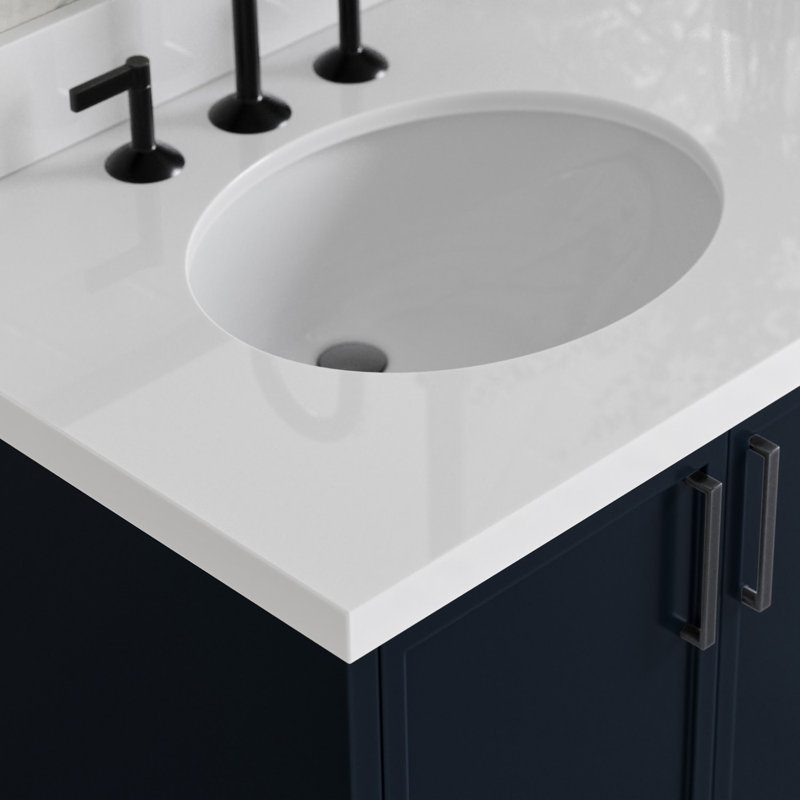 ARIEL Kelly 73 Double Sink Bathroom Vanity with Pure Quartz Top, Oval, Midnight Blue, Pure White Quartz