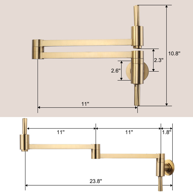 Robinet remplisseur mural avec bras articulé double articulé extensible, Or