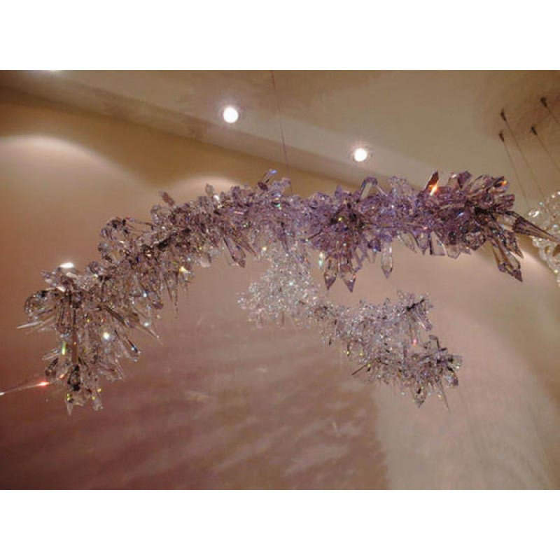 Lustre lumière branche de glace, Feuille d'argent, Givré, 25” Wide x 18” Height