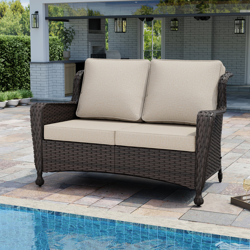 Causeuse de patio en osier pour 2 personnes avec coussins de 4 po beige, Beige