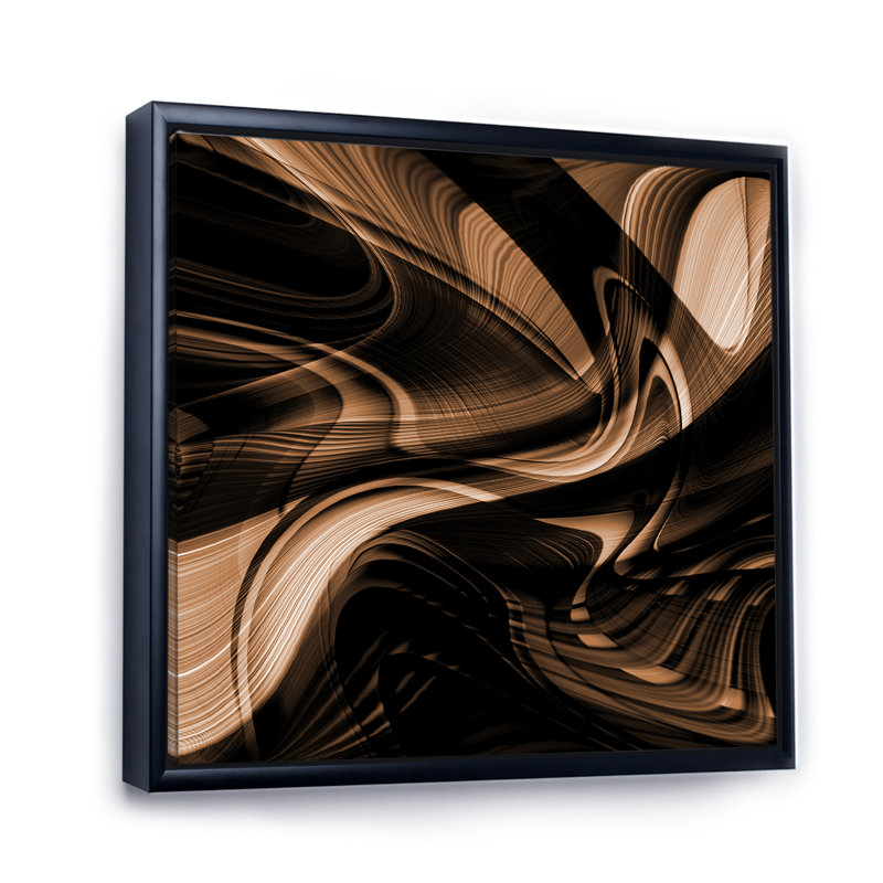 Abstract Brown Wave - Painting, 36" H x 36" W, Black Floater Framed