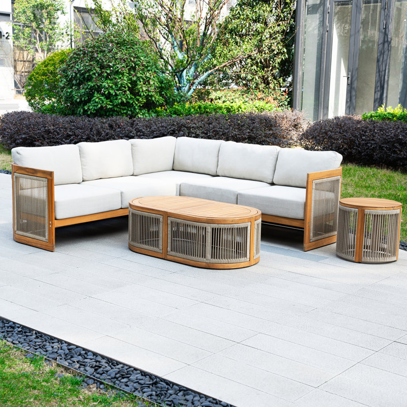 Solid Wood 5 - Person Patio Conversation Set with Cushions