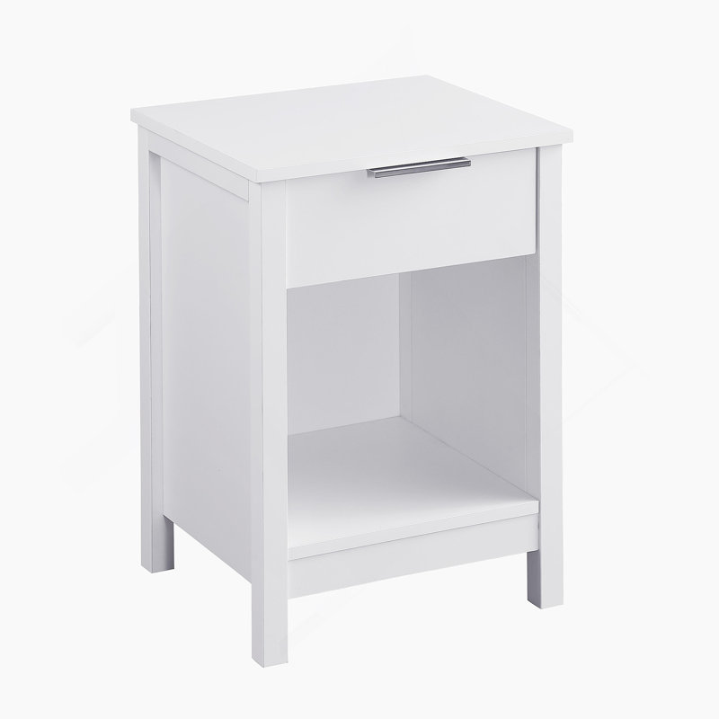 Table de chevet avec tiroir, table de bout à 3 niveaux avec tiroir de rangement et tablette, table de chevet moderne pour chambre à coucher, salon - blanc rétro