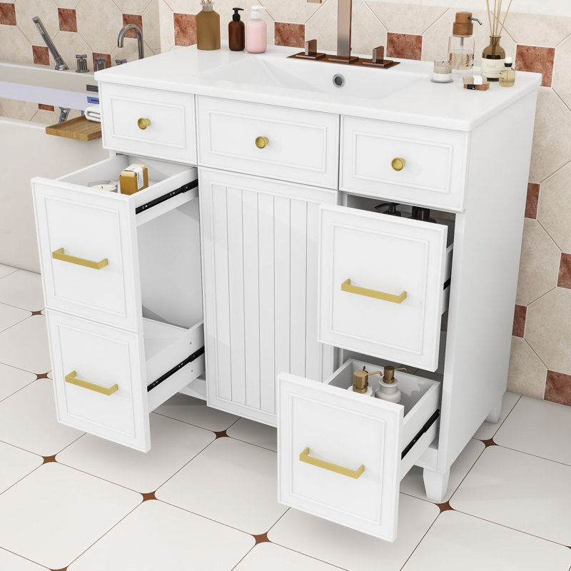 Ensemble de meuble-lavabo simple en bois avec comptoir d'évier Tamera, Blanc