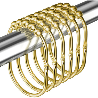 12PCS Wide Shower Hooks, Rust Proof Stainless Steel Rings, Heavy Duty For Bathroom Curtains, Easy Glide Rollers