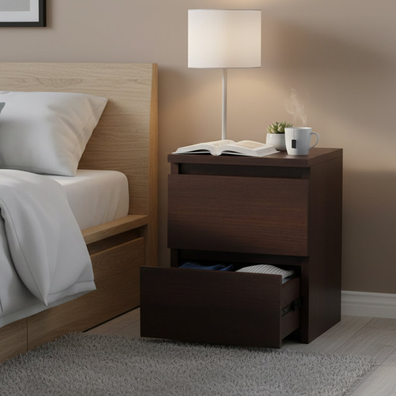 Delancey 30cm W Manufactured Wood Bedside Table, Wenge