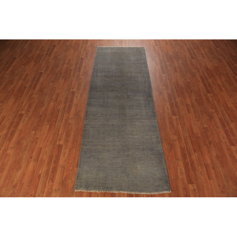 Modern Gray Gabbeh Wool Runner Rug 3x10