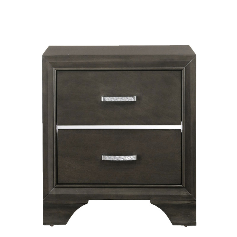 Élégante table de chevet grise avec 2 tiroirs et système de fermeture protégé 2 pour la chambre à coucher