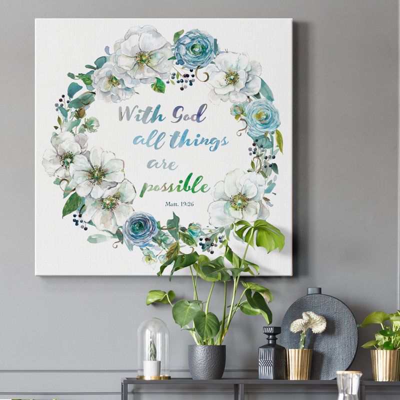 Floral Scripture Wreath II - impression sur toile tendue, H 24 po x l 24 po x P 1 po