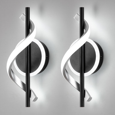 Paquet de 2 appliques murales modernes à DEL en spirale 12 W, luminaire blanc froid 6000K pour escalier, salon, couloir, allée, chambre à coucher