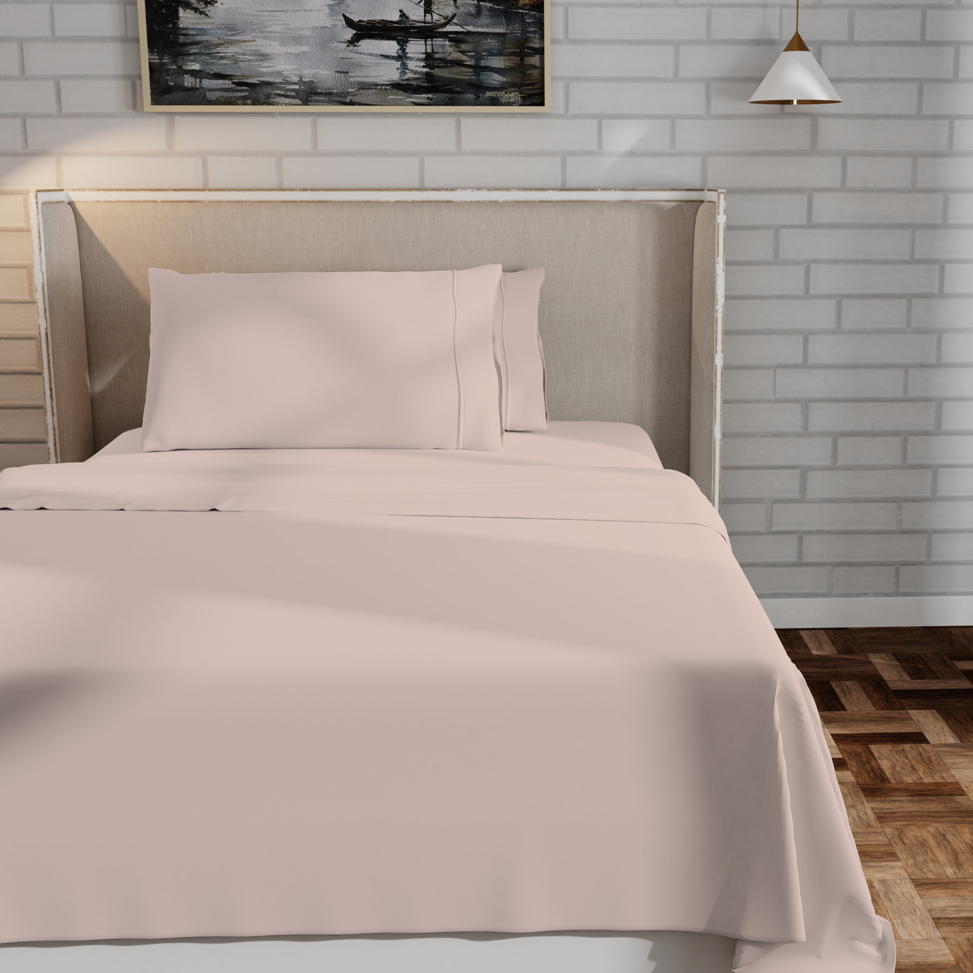 Adelaja 300 Thread Count Organic 100% Cotton Cool & Crisp Percale Weave Sheet Set, King, Pale Pink