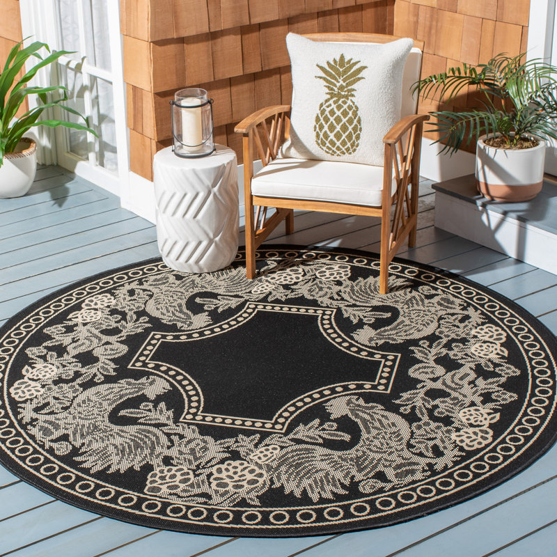 Havza Performance Oriental Indoor/Outdoor Area Rug, Round 6'7"