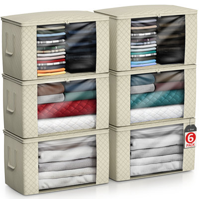 Organisateurs de sacs de rangement pliables Sorbus, grande fenêtre transparente et poignées de transport, pour vêtements, couvertures, placards, chambres à coucher et plus (paquet de 6, beige)