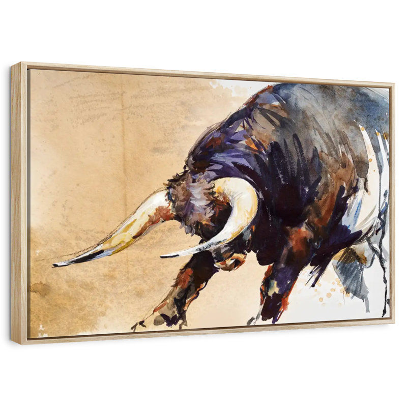 Taureau enragé, Cadre flottant en bois naturel, 25 po x 17 po