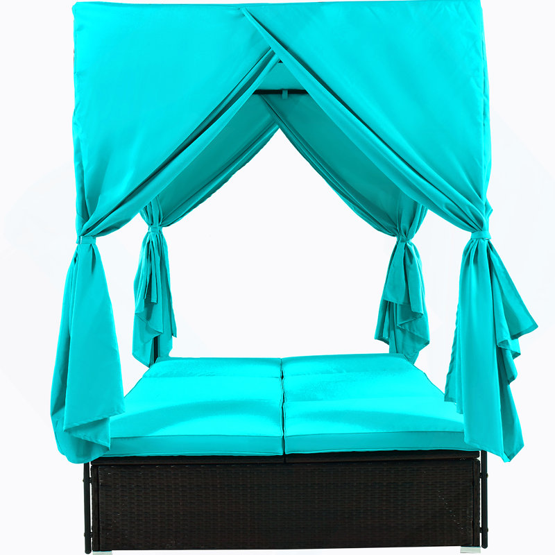 Double chaise longue d'extérieur, lit de bronzage d'extérieur avec dossier réglable, structure en acier pour la cour arrière, près de la piscine