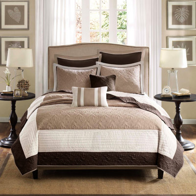 Full/Queen 7 Piece Quilt In Beige, Medallion Quilting Euro Shams Pillows, Absorbent And Machine Washable Beige , Pattern With Colorfast