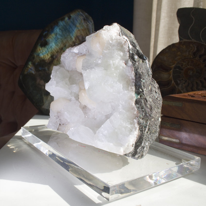 Apophyllite & Stilbite on Basalt - Stand Mounted - Jalgaon, India