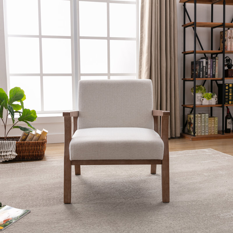 Fauteuil Mid Century, 100 % lin blanc