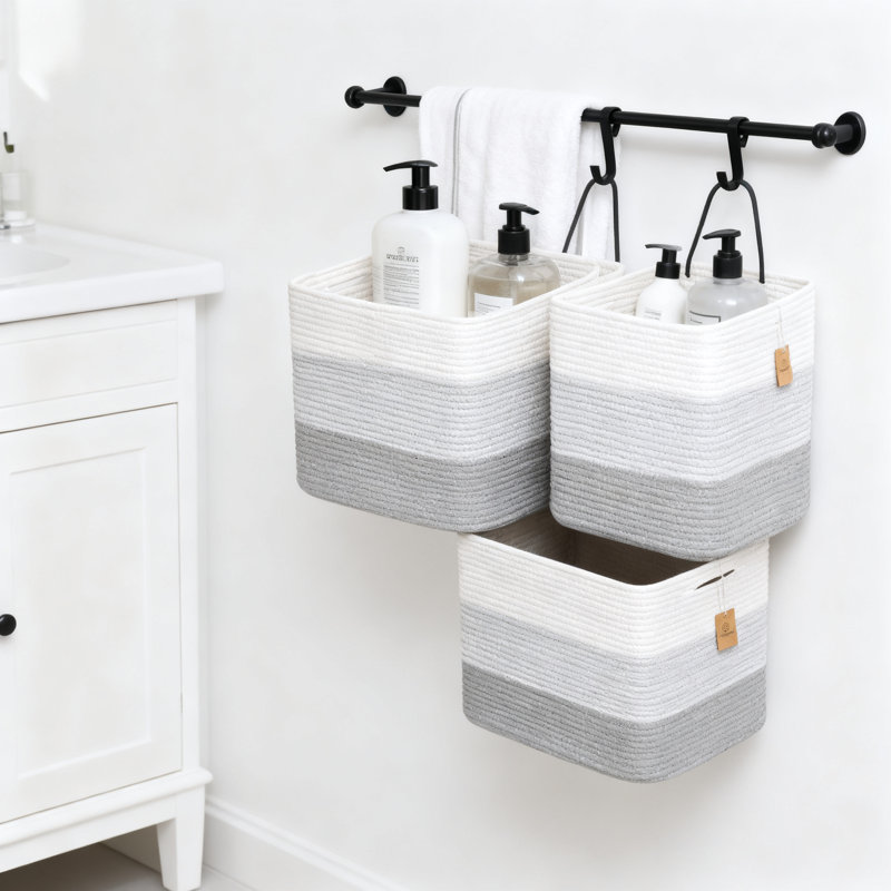 Storage Cube Bins 3-Pack, Woven Cotton Rope Organizer Baskets With Reinforced Handles For Shelves, Toy Storage And Home Organization