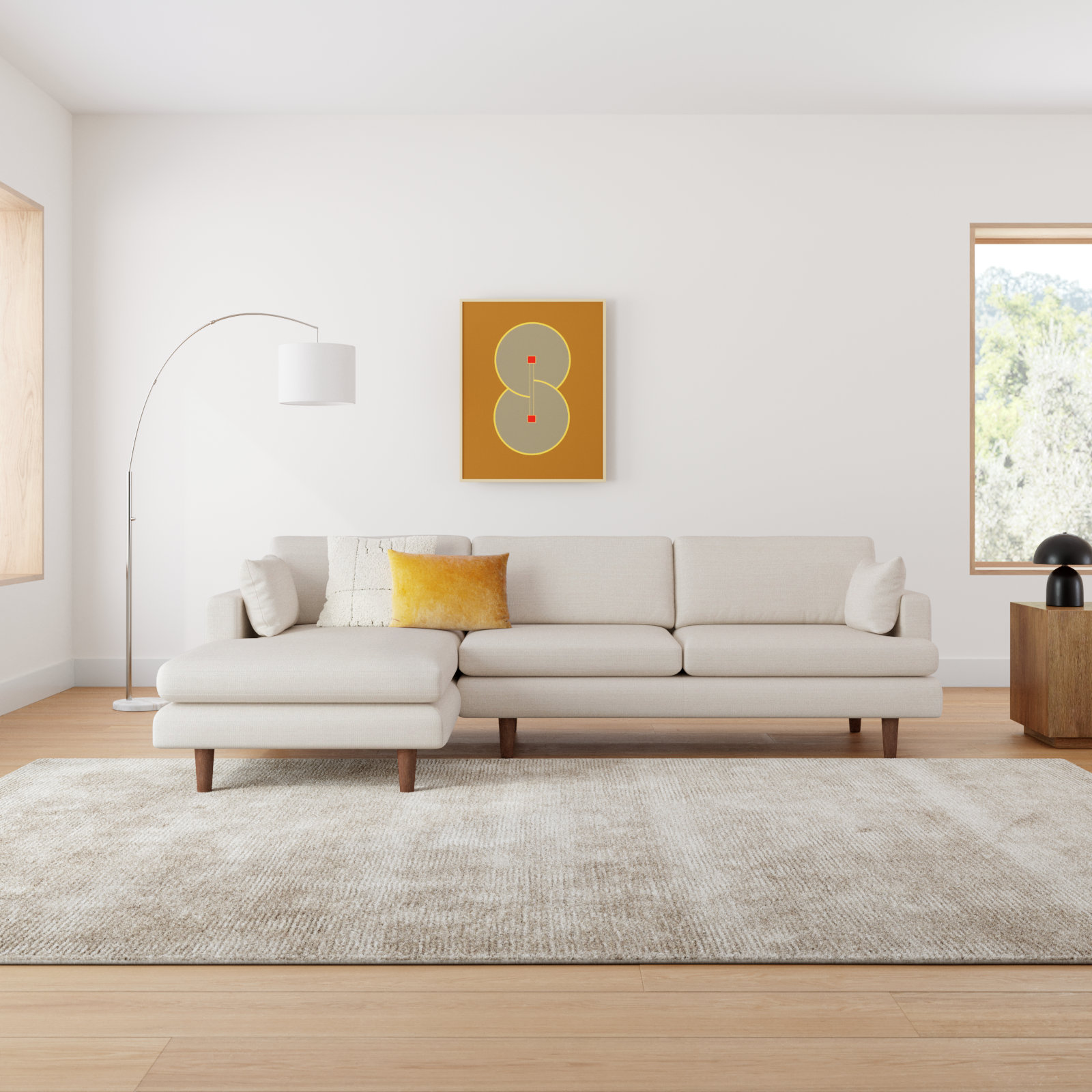 Laguna Upholstered Chaise L-Sectional, Left Hand Facing, Cream Performance Basketweave